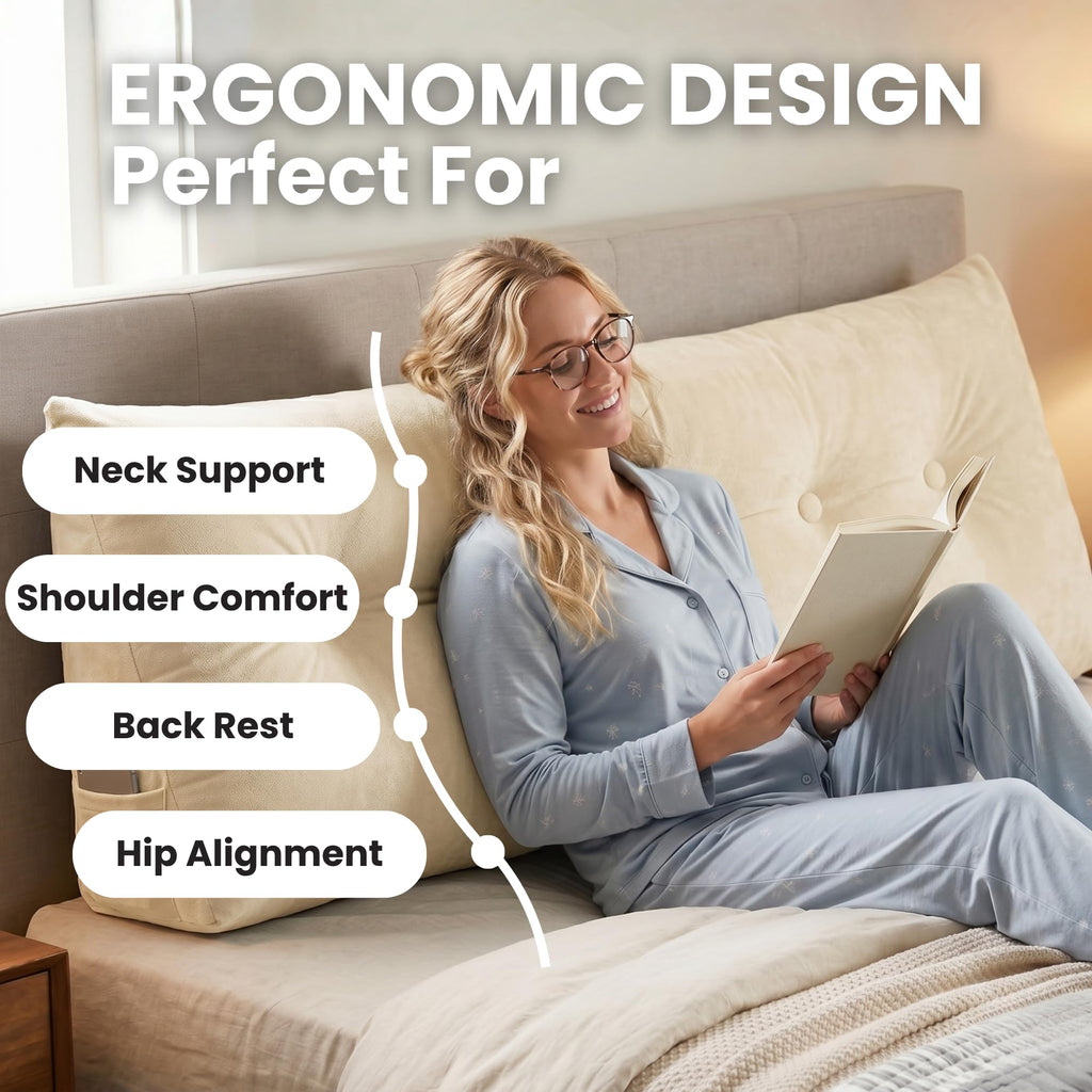 Memory Foam Headboard Pillow, Lumbar Support, Boucle, Cream, King