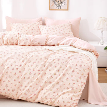 Floral Comforter Set, 100% Cotton Fabric, Cute Coquette Cottagecore Vintage Shabby Chic Rose Flower Print, 3 Pieces