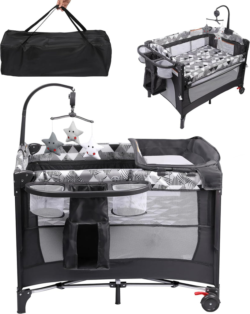 5-in-1 Baby Bassinet Bedside Sleeper, Portable Pack and Play with Changing Table, Baby Crib with Carry Bag, Cosleeper