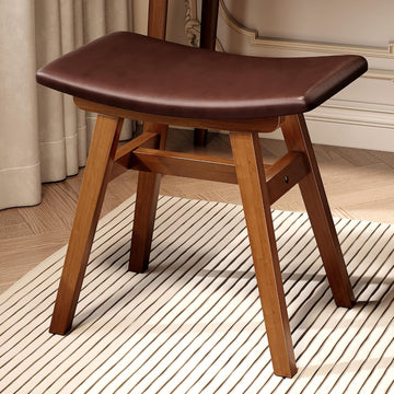 Solid Wood Vanity Stool Chair with Leather Cushion, Comfortable Makeup Vanity Stool, Small Stool for Vanity Use