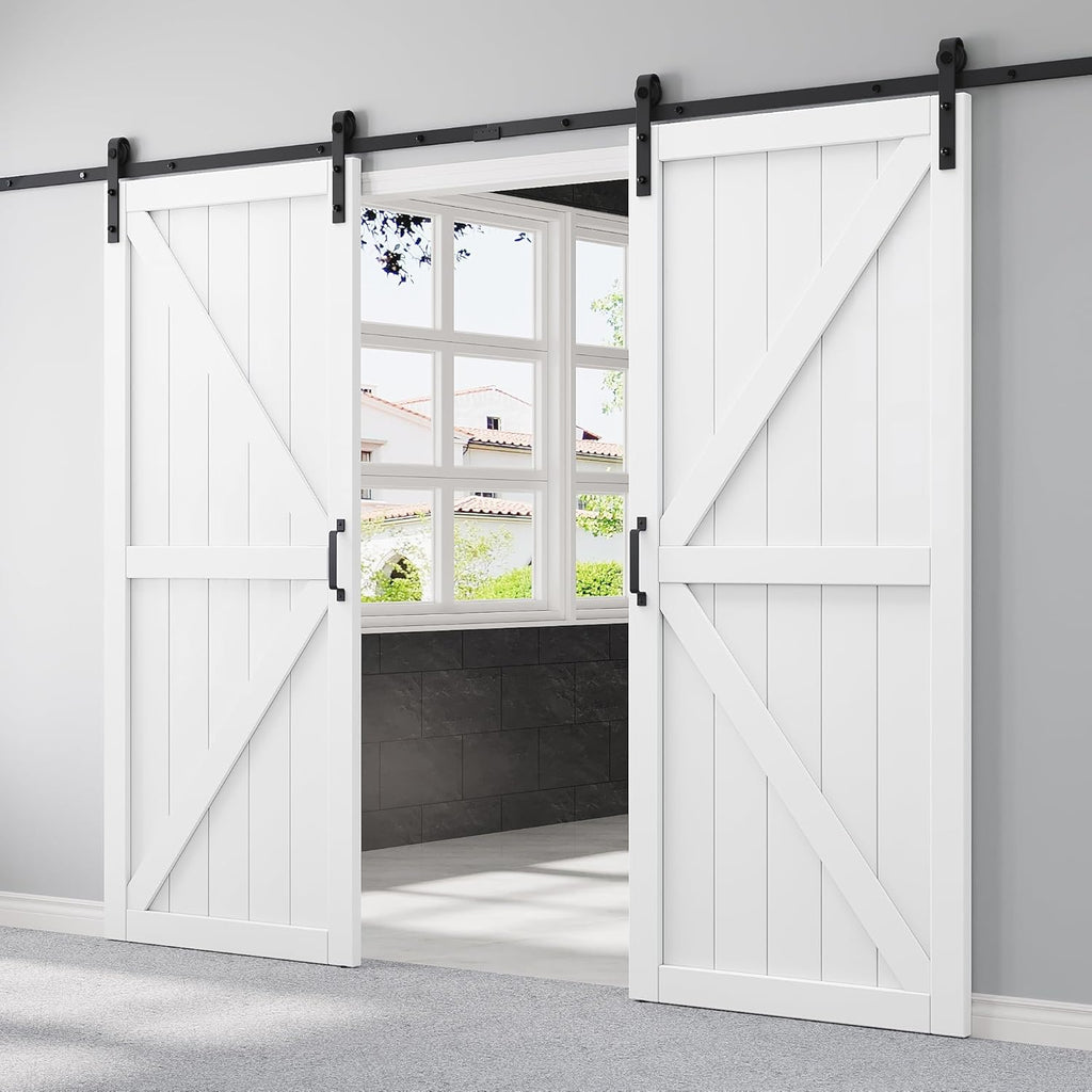 72" x 84" Double Barn Door and Hardware Kit Included & 13.2FT Track & Handle, Mortise and Tenon Stru