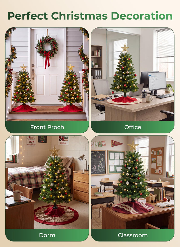 3FT Artificial Small Christmas Tree, Prelit Mini Tabletop Tree - Green