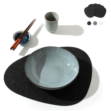 Table Coaster Set of 6 | Non-Slip, Heat-Resistant, Washable Placemats | Suitable for Outdoor Use | Dark Gray, Oval