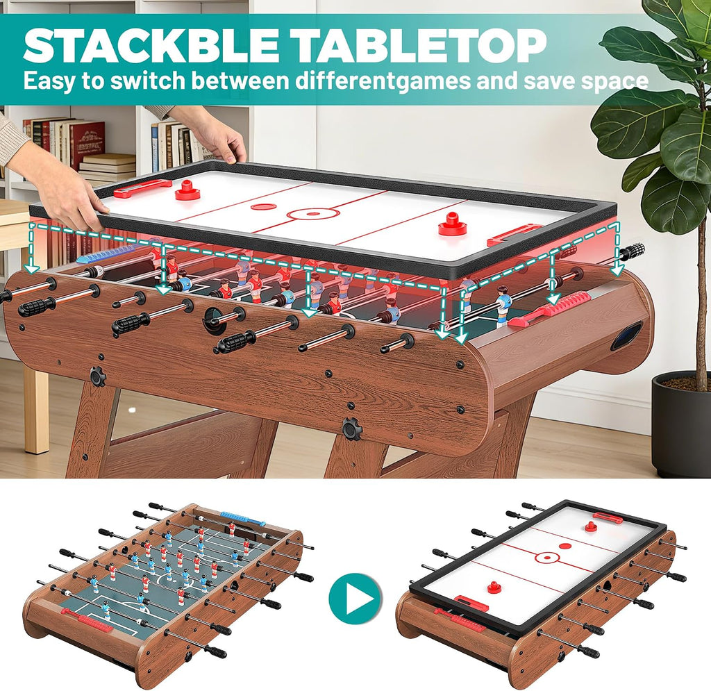 2-in-1 Multi Game Table, 53.5" Foosball Table, Air Hockey Table for Adult and Kids- Indoor Entertainment Center for Family Fun, Party