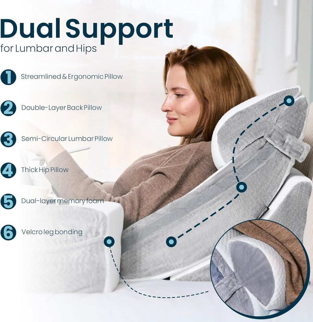9-Piece Orthopedic Wedge Pillow Set - Memory Foam for Back & Leg Support | Post-surgery & acid reflux support | Sit
