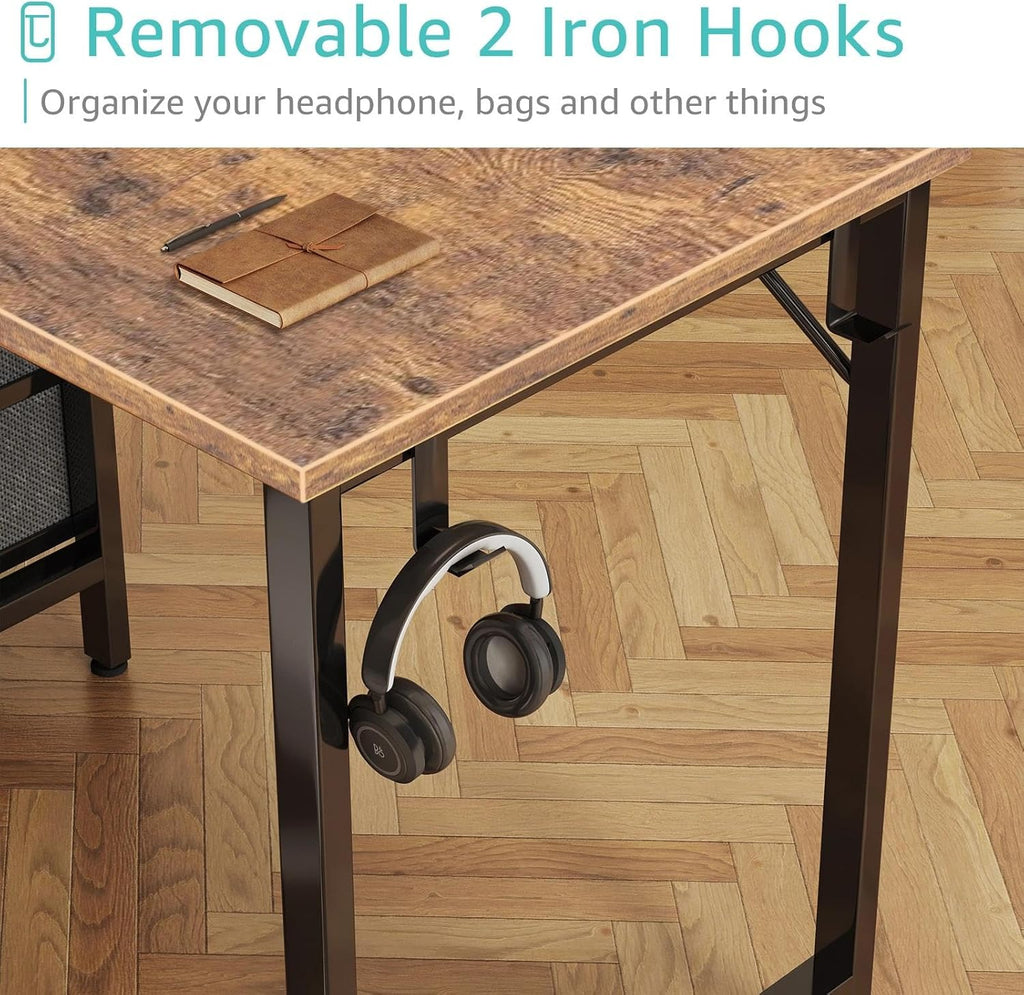 47 inch Computer Desk with 4 Drawers, Reversible Writing Work Study Desk Bedroom, Modern Simple Student PC Desks