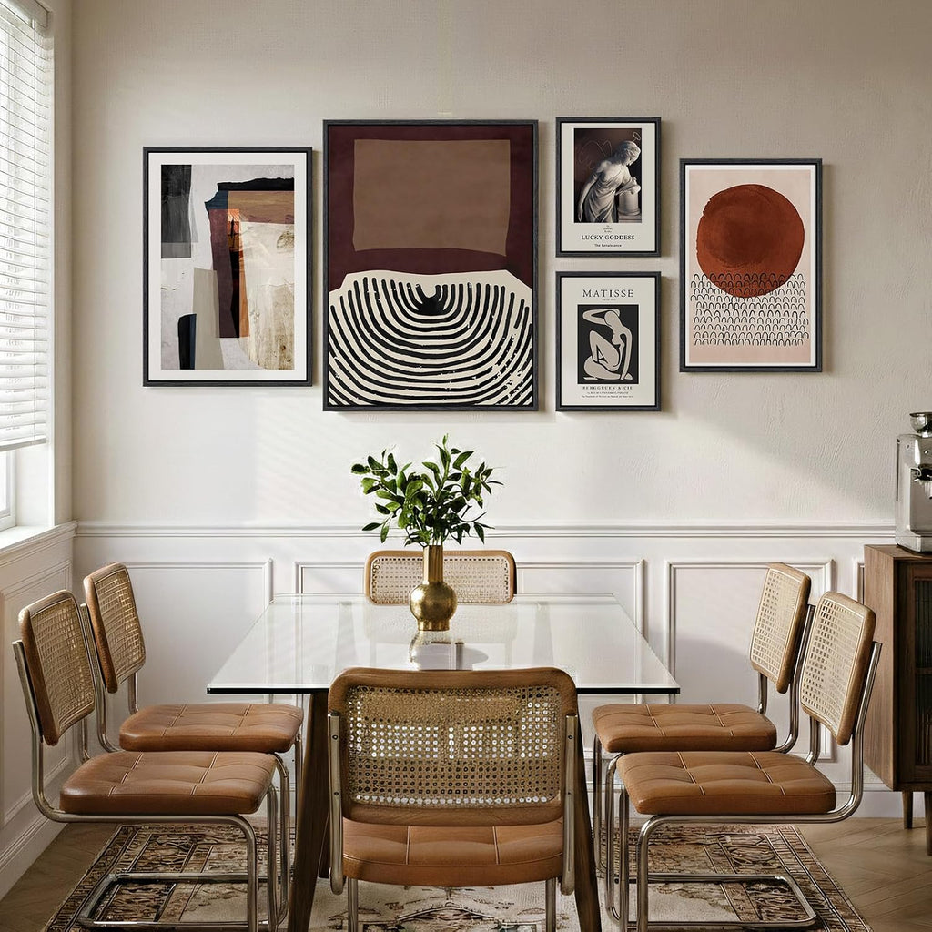Large Framed Black and White Abstract Wall Art , 5 Piece Neutral Canvas Prints Paintings Artwork for Walls, Mid