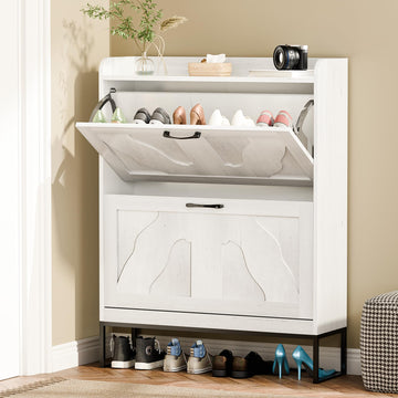 Shoe Storage Cabinet with 2 Flip Drawers, Narrow Shoe Cabinet, Freestanding Organizer Shoe Rack Cabinet for Front