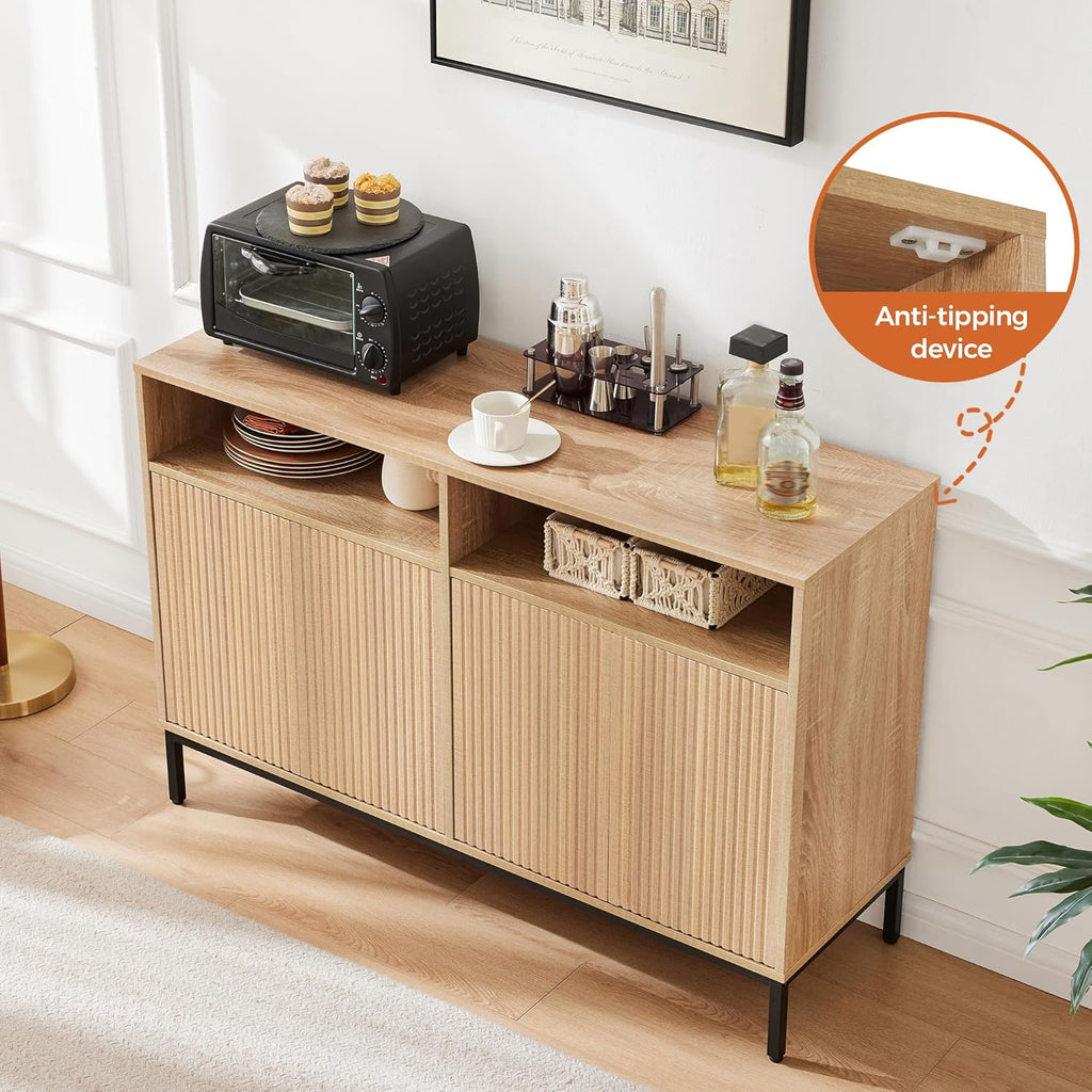 Farmhouse Buffet Sideboard Cabinet with Storage, Fluted Coffee Bar with Doors and Adjustable Shelves