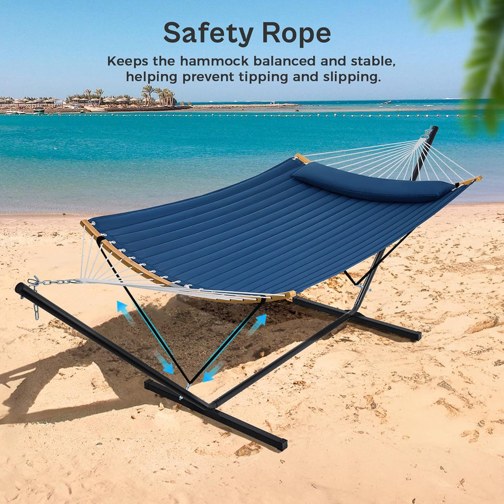 Curved-Bar Hammock with Stand, 2 Person Heavy Duty Hammock Frame, Detachable Pillow & Portable Carrying Bag, Perfect