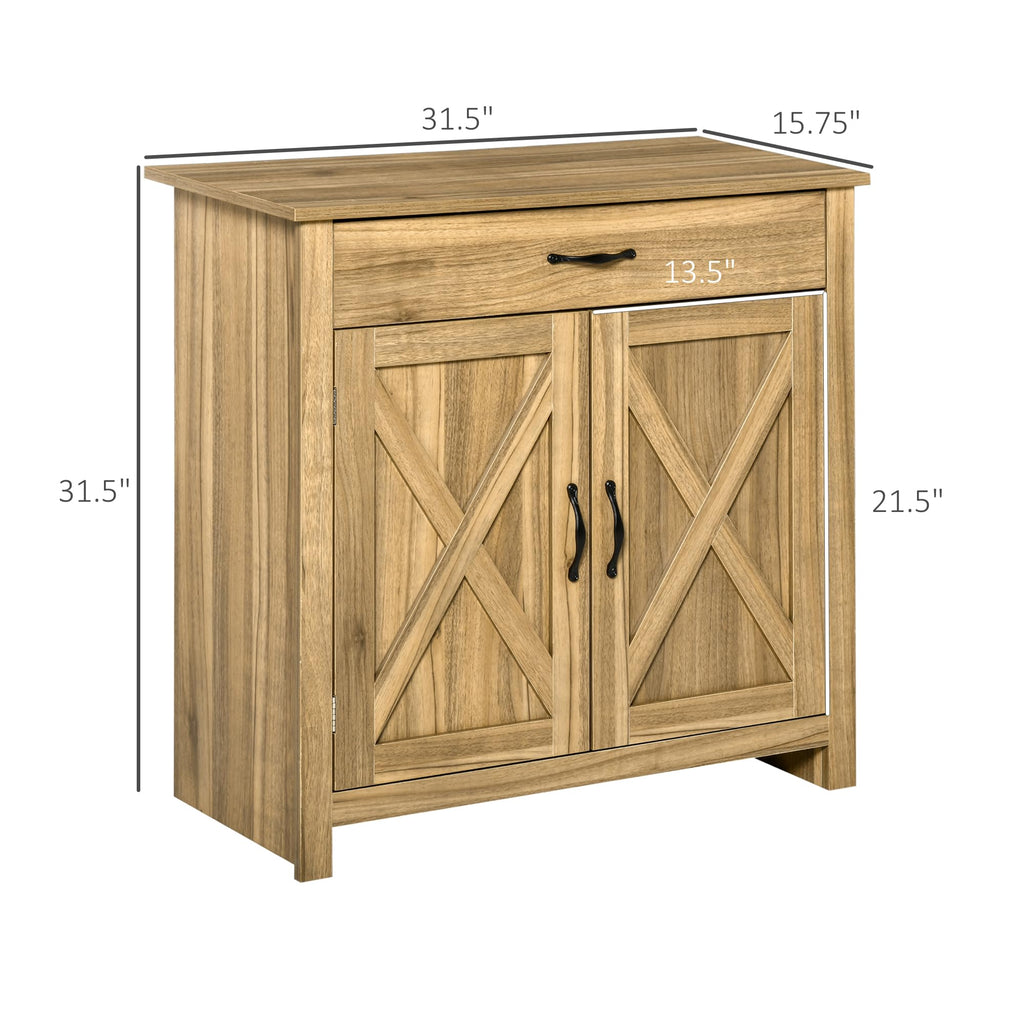 Farmhouse Sideboard Buffet Cabinet Barn Door Natural Wood Effect