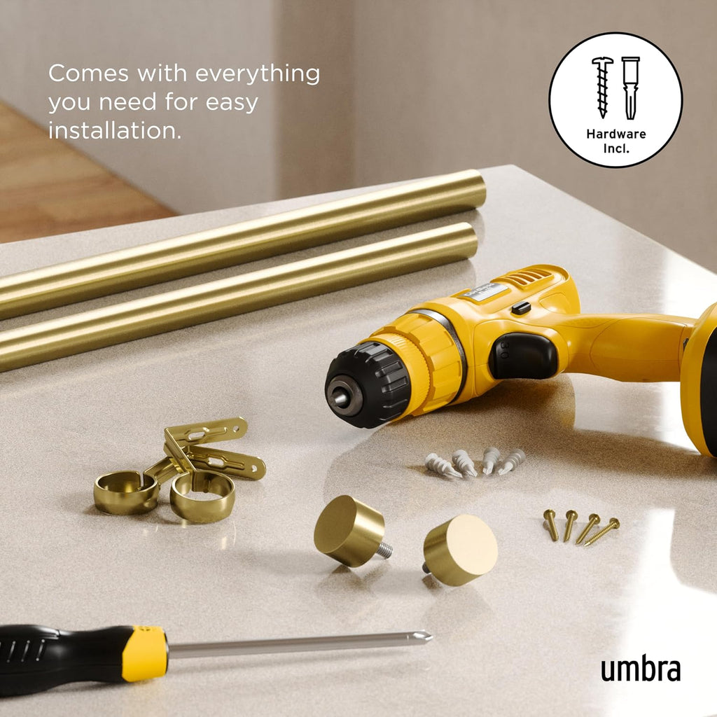 Cappa Curtain Rod, Includes 2 Matching Finials, Brackets & Hardware, 66 to 120-Inches, Gold