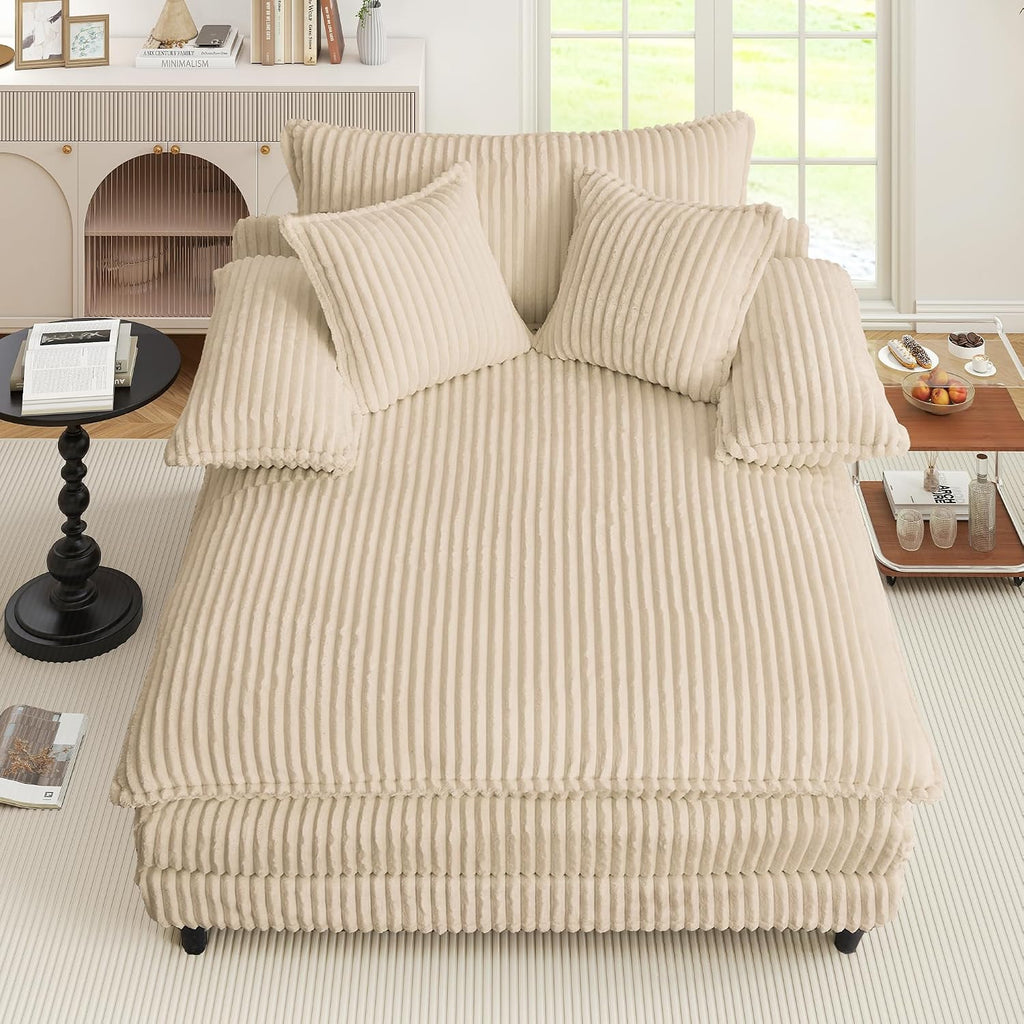 54.8" W Oversized Chaise Lounge Chair Indoor with 5-Position Adjustable Backrest, Corduroy Sleeper Sofa Bed with 3