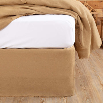 Burlap Natural Fringed Bed Skirt, 39" x 76" x 16