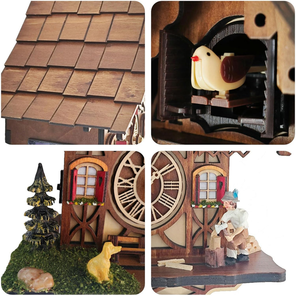 Cuckoo Clock for Wall Art: 12 Melodies, Volume Control, Night Mode, Germany Style Black Forest Retro Traditional Handcrafted Wooden...