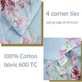 Blue Comforter Set Queen 3Pcs Vintage Floral Summer Quilt 100% Cotton Fabric with Soft Microfiber Inner Fill Bedding