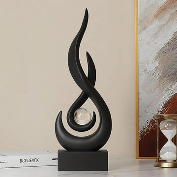 Flame Sculpture Decor Flame Statue with Glass Ball Resin Abstract Art Figurines Centerpiece Sculpture Decor Living