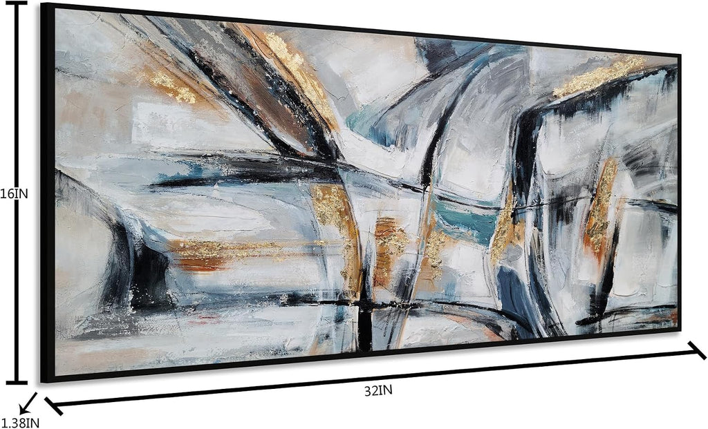 Hand Painted Framed Abstract Canvas Wall Painting with Gold Foil