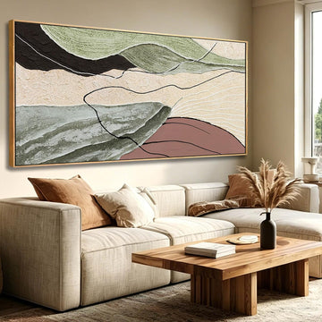 Brown Green Abstract Canvas Wall Art, Framed Beige White Painting, Neutral Black Prints Wall Decor, Artwork
