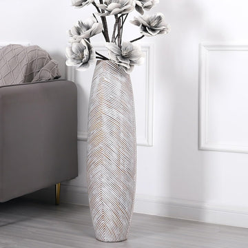 Decorative Tall Floor Vase Decor, 34 inches, White Wash, Resin
