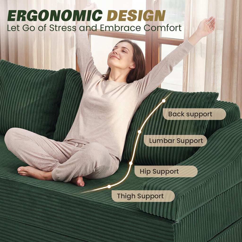 78.7" Folding Convertible Sofa Bed, Boneless Sleeper Sofa Couch with Pillows, 3 Seater Pull Out Futon Couches Bed