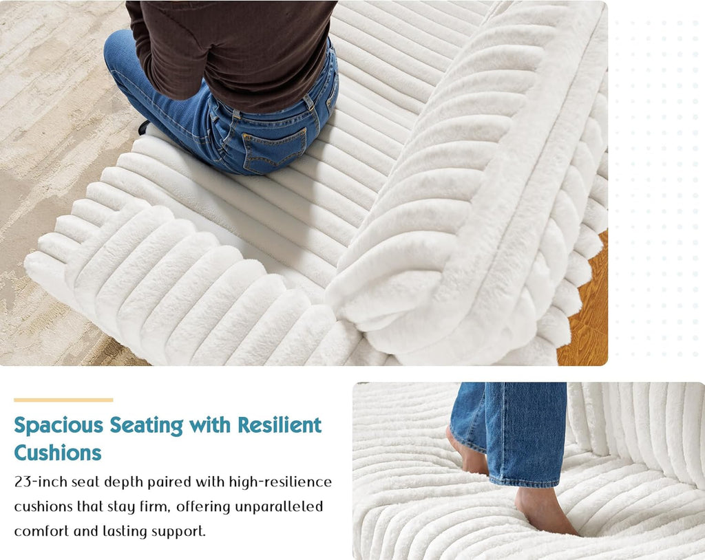 89 Inch Sofa, Modern Couch with Deep Seats, Comfy Sofa with 3 Throw Pillows, Upholstered Couch for Living Room
