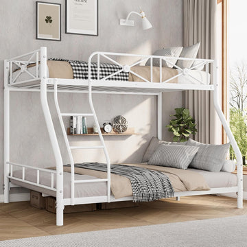 Metal Bunk Bed Twin Over Full, Modern Heavy Duty Bunkbeds with Safety Guard Rails & Space-Saving Design
