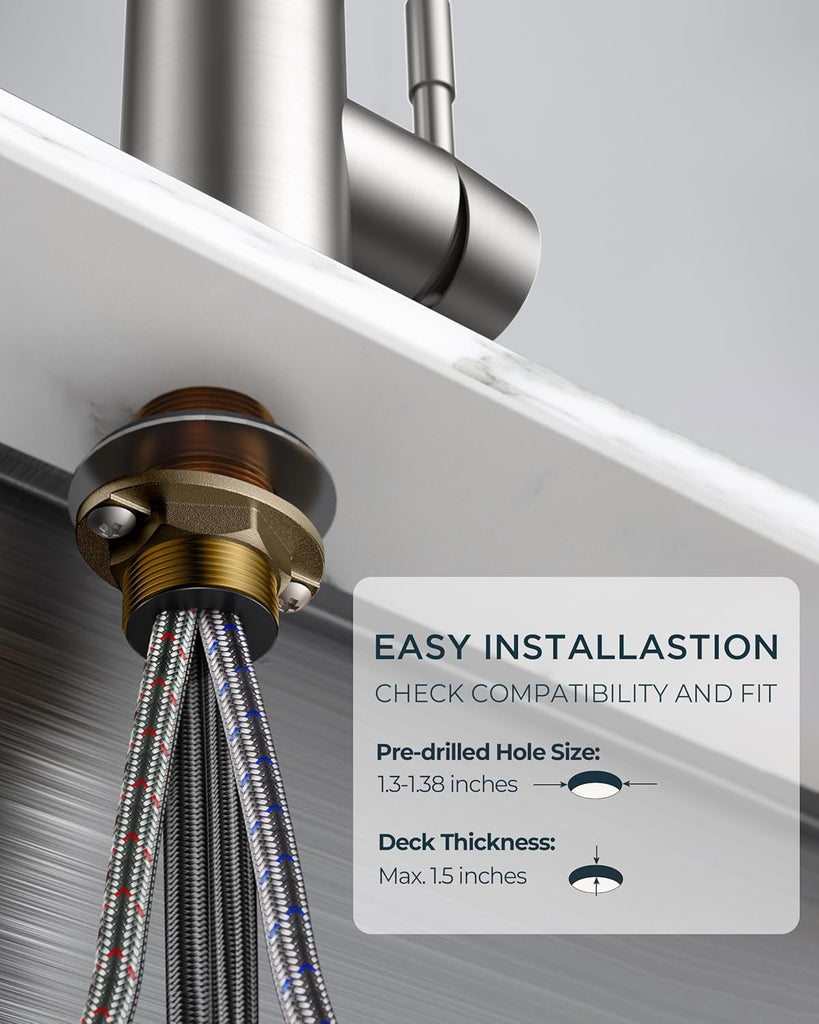 Kitchen Faucets with Pull Down Sprayer, Brushed Nickel High Arc Single Handle Stainless Steel Bar Sink Faucet with Deck Plate for 1 or 3 Hole, Suitable for Farmhouse RV Camper Laundry