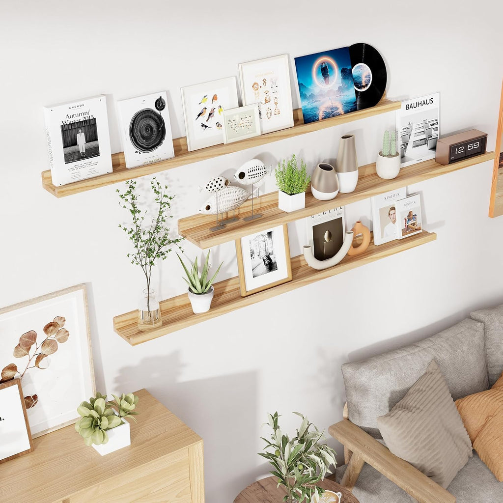Floating Shelves for Wall, 55 inch Solid Wood Picture Ledge Shelf for Wall Storage, Nursery Book Shelves with Lip
