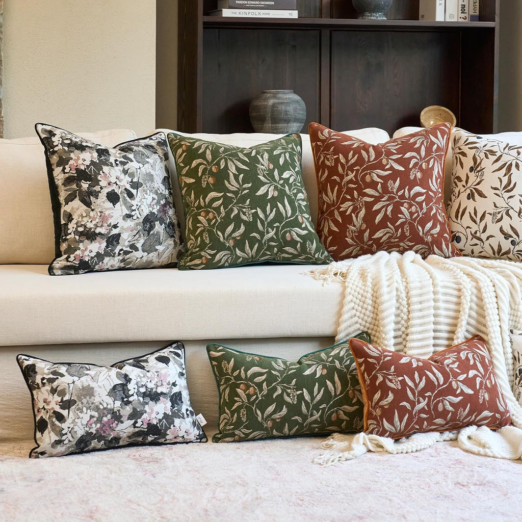 Green Floral Throw Pillow Cover 12 x 20 Inch Rectange Luxury Decorative Lumbar Pillow Cover