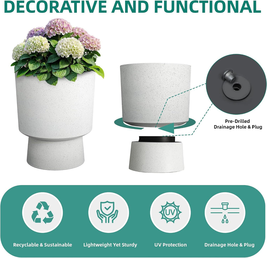 2-Pack 16.75" White Terrazzo Urn Planters with Detachable Bases | Set of 2 PP urn planters with white terrazzo