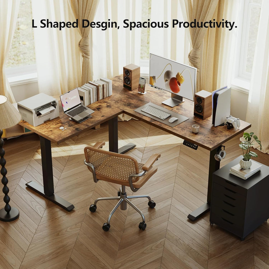L Shaped Standing Desk Adjustable Height, 59 Inch, Rustic Brown