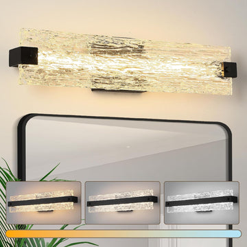 Black LED Bathroom Vanity Light, 24.4 Inch 15W Modern Dimmable Bathroom Light Fixture Over Mirror, Crystal Bar Wall