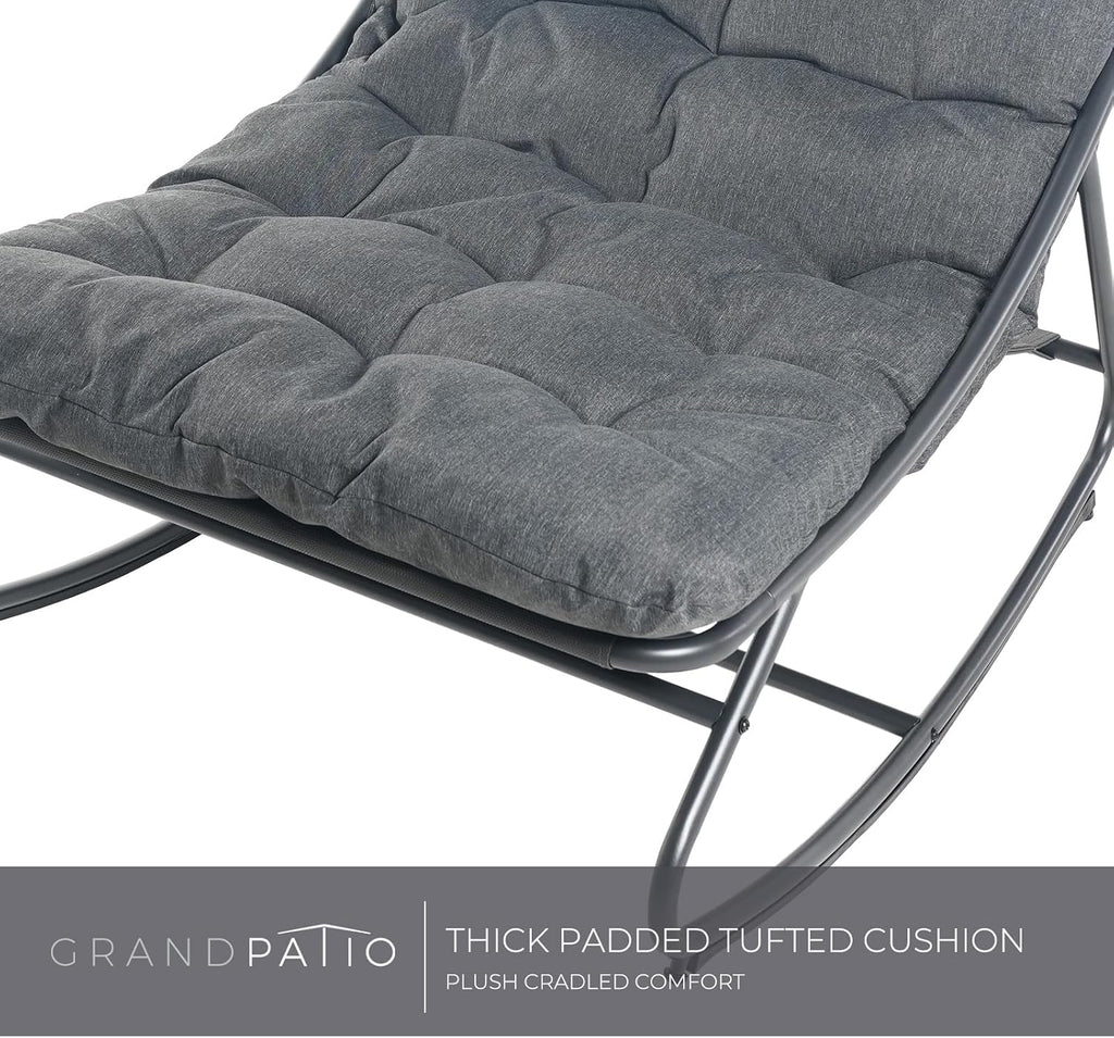 Rocking Chair with Cushion for Indoor and Outdoor, Dark Grey | Metal Patio Lounge Rocking Chair with Thick Cushion