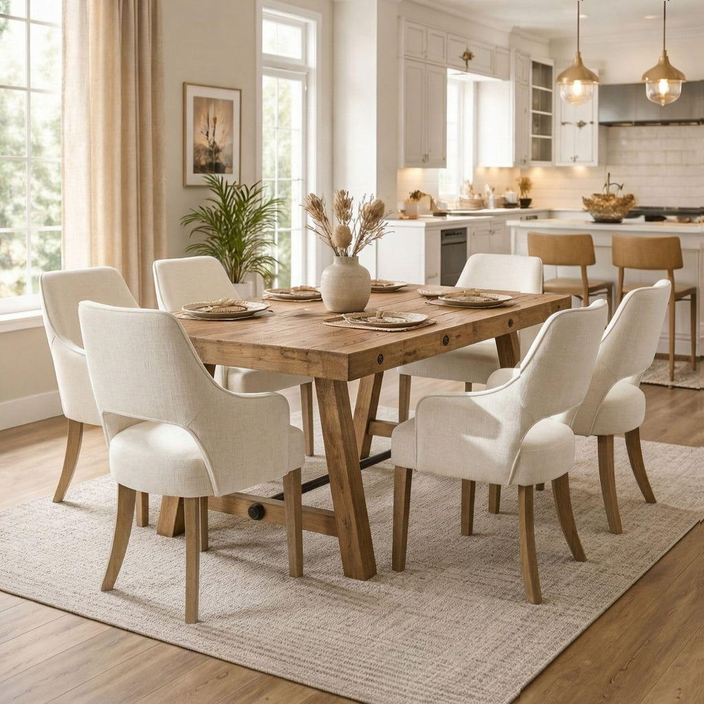 Linen Upholstered Set of 4 with Arms