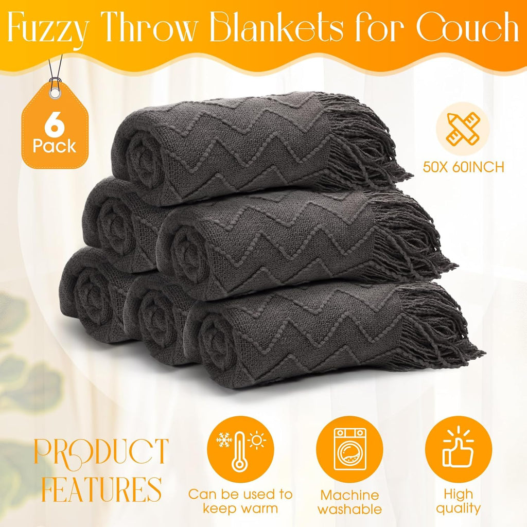 6 Pack Boho Knitted Throw Blankets with Tassels 50x60 Soft Warm Throws Bulk for Wedding Guests Housewarming Employee