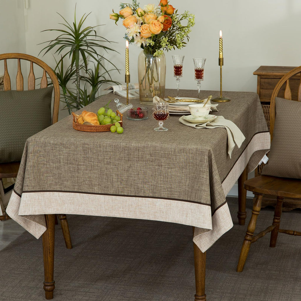Solid Bordered Retro Tablecloths Classic Textured Table Clothes Linen Style Rustic Washable Tablecloth