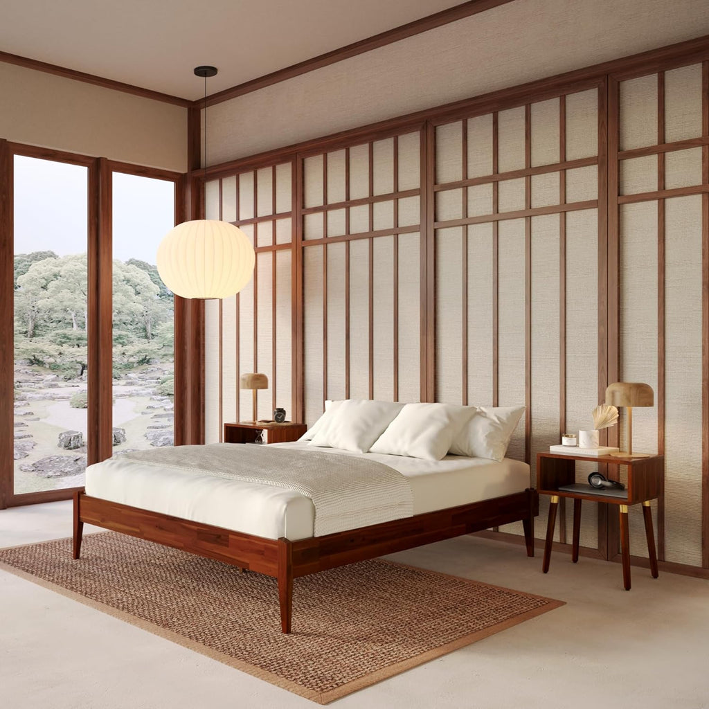 15-Inch Solid Wood Queen Platform Bed Frame - Japanese Joinery, Minimalist Style - Wood Slats, Easy Assembly