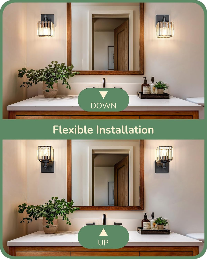 Hardwired Bathroom Light Fixtures, Modern Wall Sconces Set of Two, Crystal Bathroom Vanity Light, Indoor Lighting
