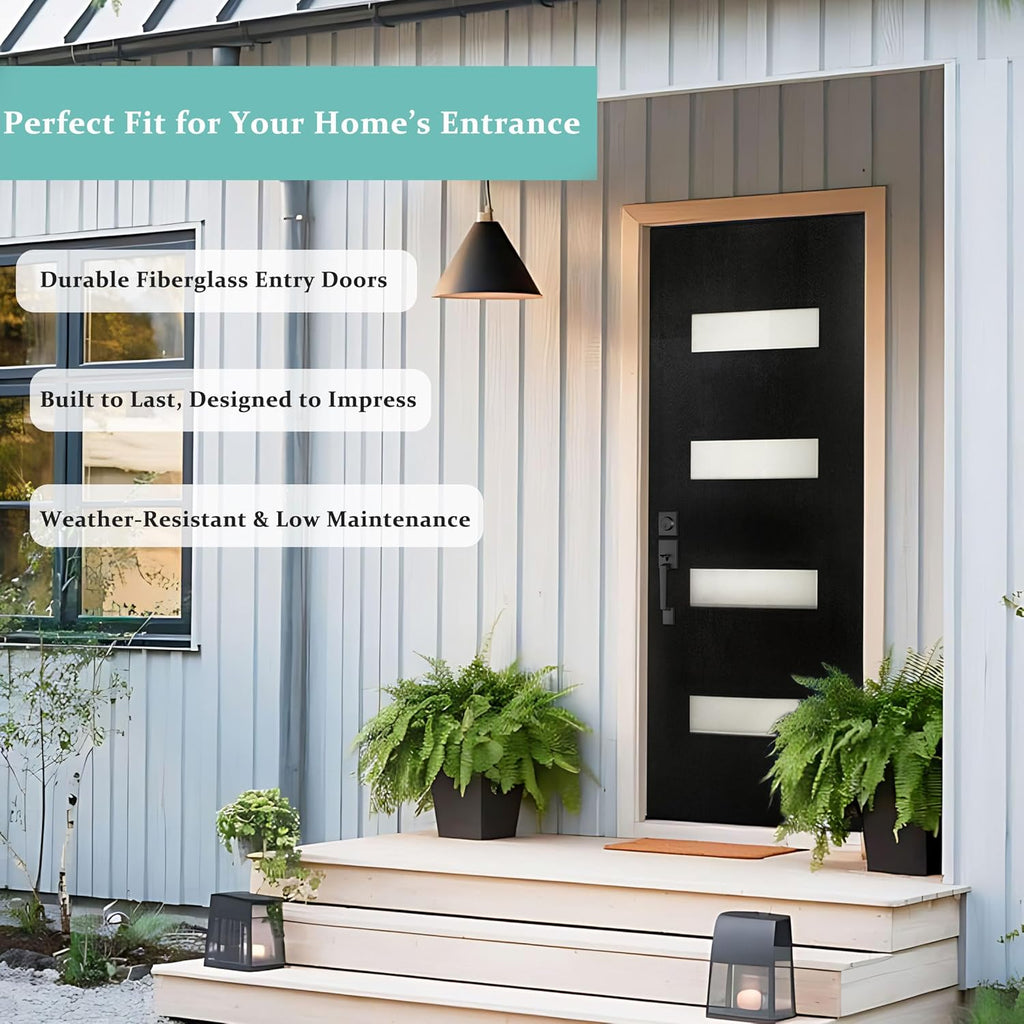 Fiberglass Entry Door 36x80'', French Exterior Door Right Hand Inswing Black Finished Frosted Glass Knock-Down Door