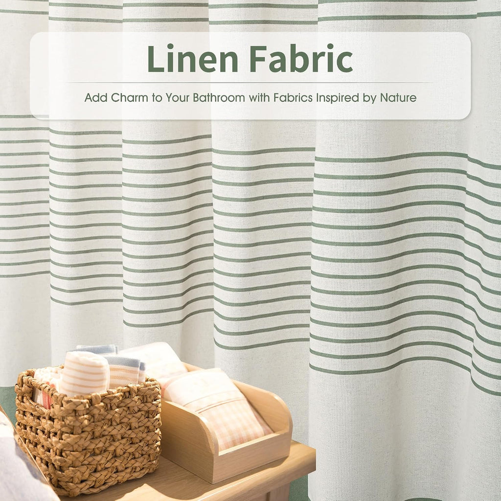 Green Linen Look Shower Curtain - Rustic Boho Farmhouse Style Decor, Waterproof & Wrinkle-Resistant Fabric, 72"x72"