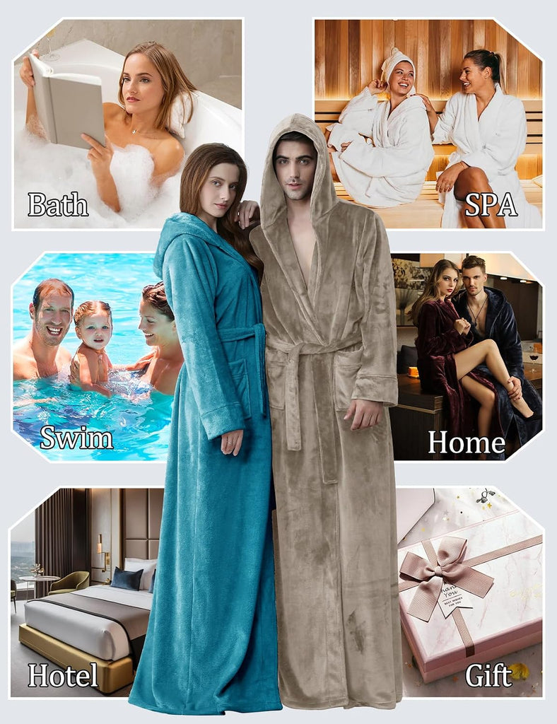 Womens Fluffy Plush Long Hooded Robe Full Length Fleece Bathrobe | Super Soft Cozy Thick Bath Robe, Luxury Premium
