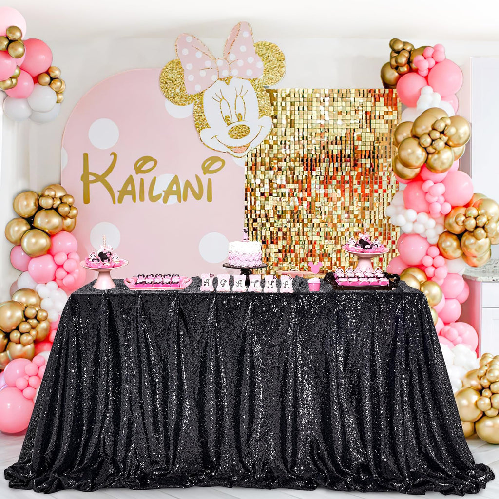 Black Sequin Tablecloth 60"x102" Black Table Cloth Rectangle Glitter Fabric