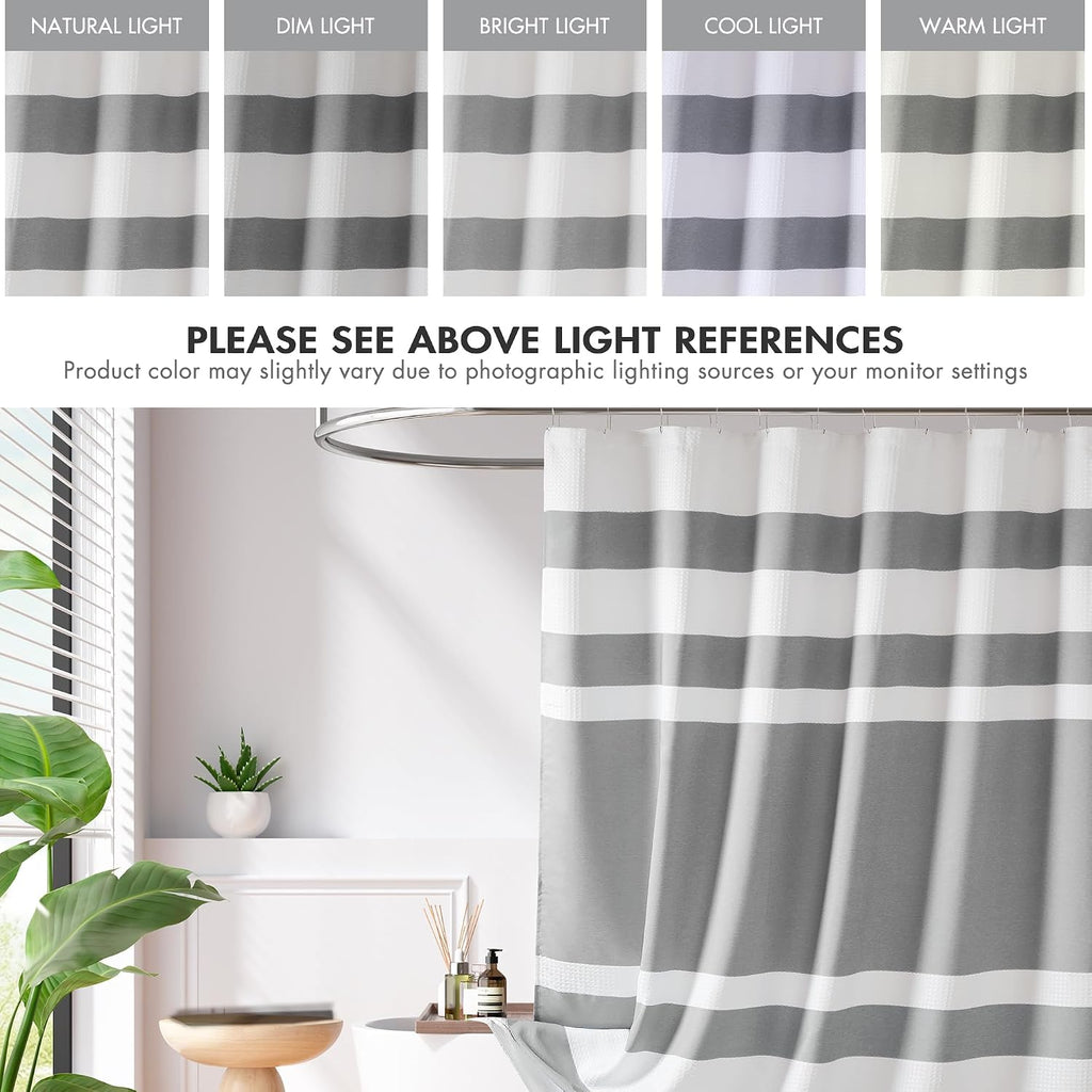 Spa Waffle Shower Curtain , 72 x 72, Grey | Striped, Pieced Fabric Design, 3M Scotchgard Moisture Management, Hotel
