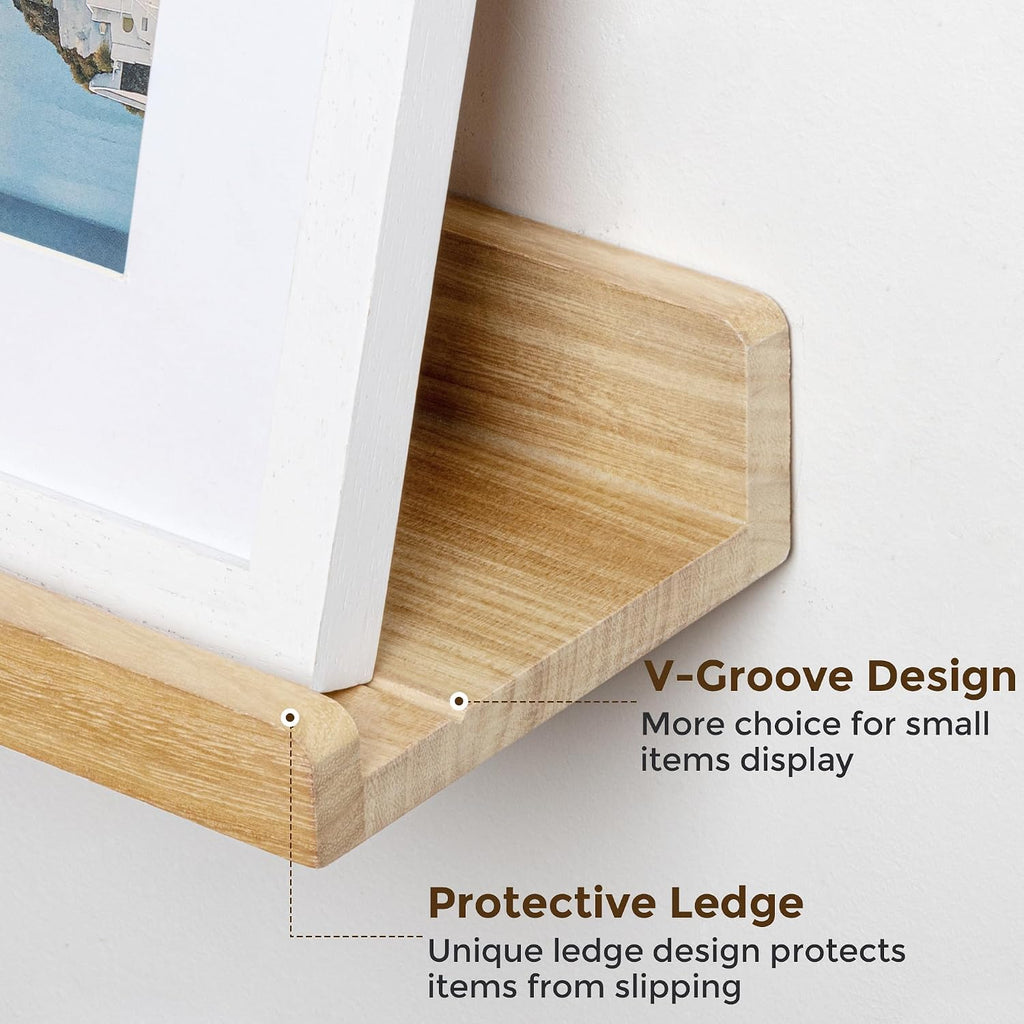 Floating Shelves for Wall, 55 inch Solid Wood Picture Ledge Shelf for Wall Storage, Nursery Book Shelves with Lip