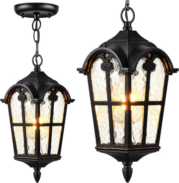 Vintage ORB Pendant Light Fixtures with Gold Trim, 1 Pack Porch Lights Outdoor with Adjustable Chain