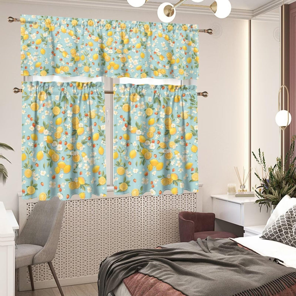 Kitchen Curtains and Valances Set, Blackout Curtains 3 Pieces Window Treatments for Farmhouse Bathroom, Rod Pocket