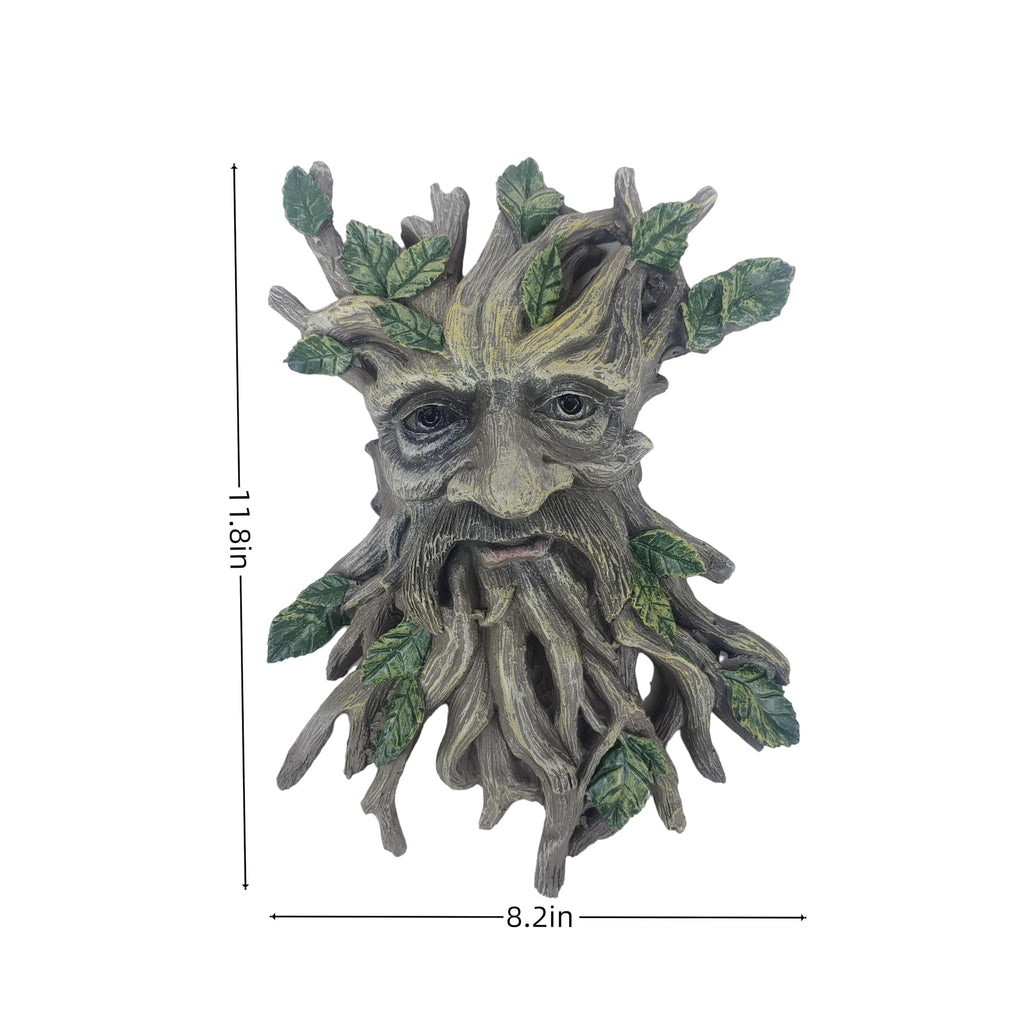 Whimsical Tree Face Garden Decoration, Tree Faces Decor Outdoor Wallmounted Statue Art with Leaf Features, Outdoor