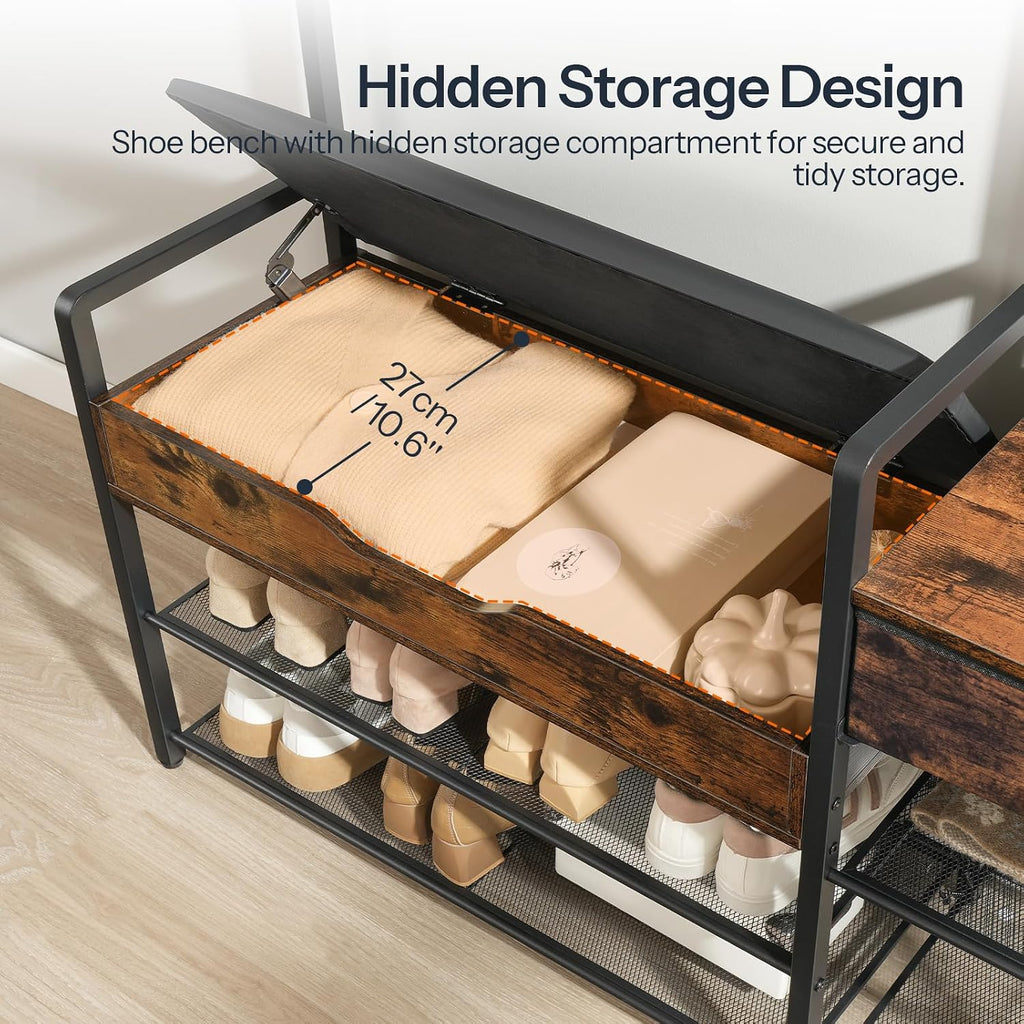 Hall Tree with Bench, Shoe and Coat Rack , Coat Rack with Bench, Flip Top Storage Box, PU Cushioned Seat, Non-Woven