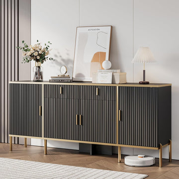 60" Fluted Buffet Cabinet with Storage, Modern Buffets & Sideboard with 2 Drawers, 4 Doors and Adjustable Shelves